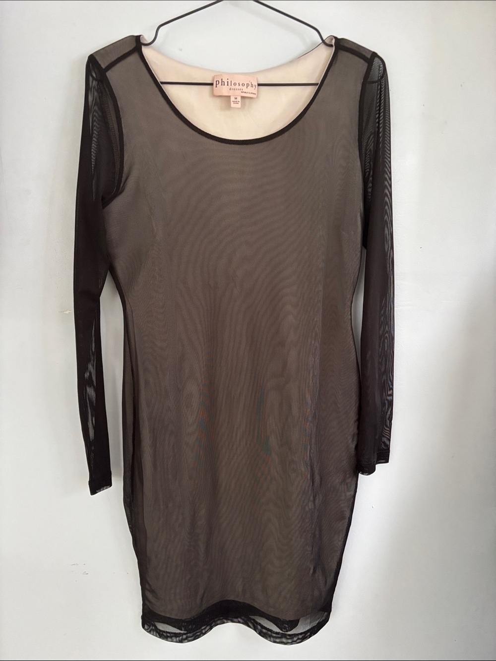 Philosophy Sheer Black Long-Sleeve Mesh Dress
